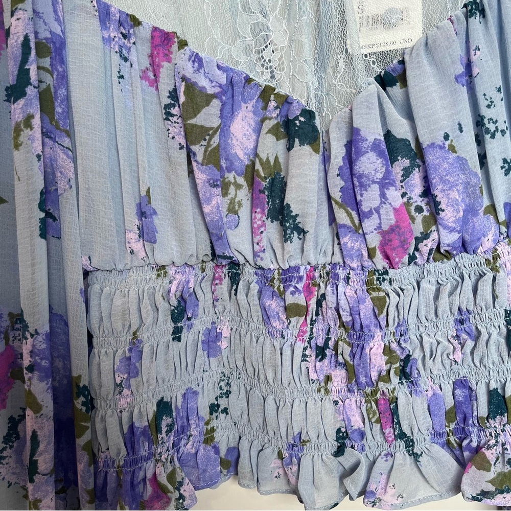 Free People Daphne Floral Lace Blouse Blue Combo NWT Small - Picture 9 of 13